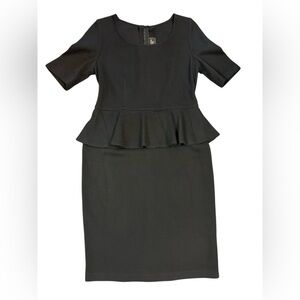 St. John Caviar Black Midi Peplum Dress Size 10